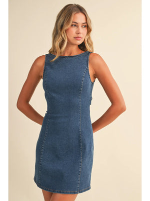 Meradin Denim Sleeveless Tie Back Dress