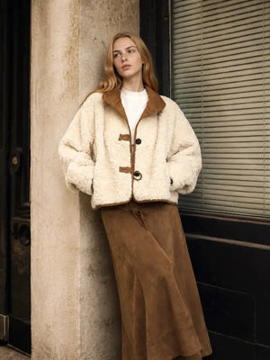 Pearl Sherpa Suede Button Down Jacket