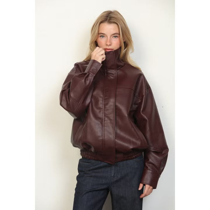 Emery Leather Oversized Bomber Jacket