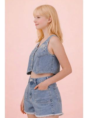 Vanessa Embroidery Denim Vest