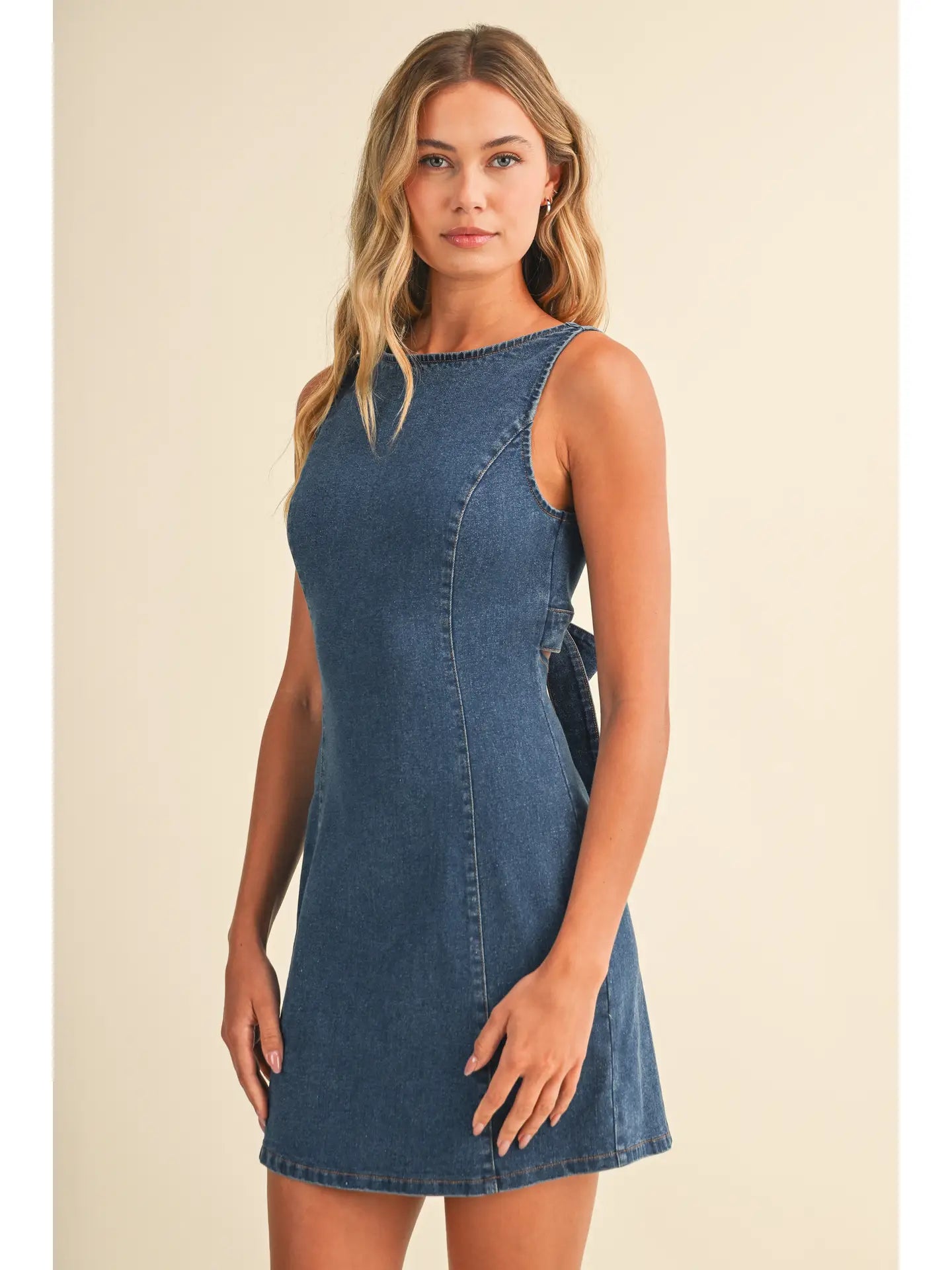 Meradin Denim Sleeveless Tie Back Dress