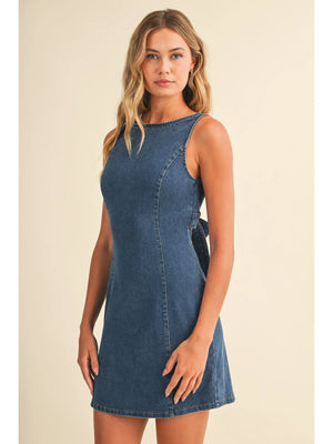 Meradin Denim Sleeveless Tie Back Dress