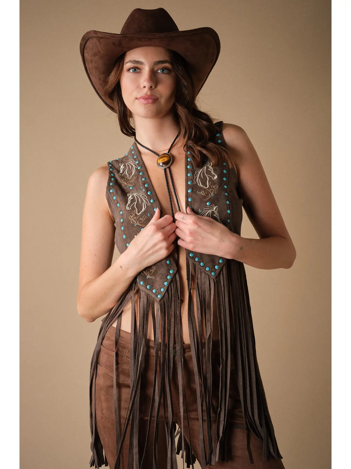 Jen Western Horse Embroidery Fringe Vest