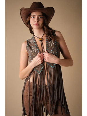 Jen Western Horse Embroidery Fringe Vest