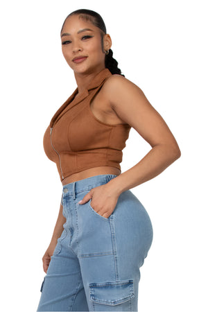 Clara Suede Zip Up Vest