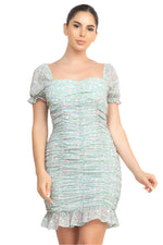 Edith Floral Shirred Puff Sleeve Dress