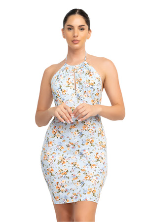 Anne Marie Halter Floral Bodycon Dress