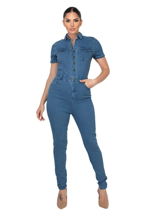 Dennie Button Down Skinny Jumpsuit