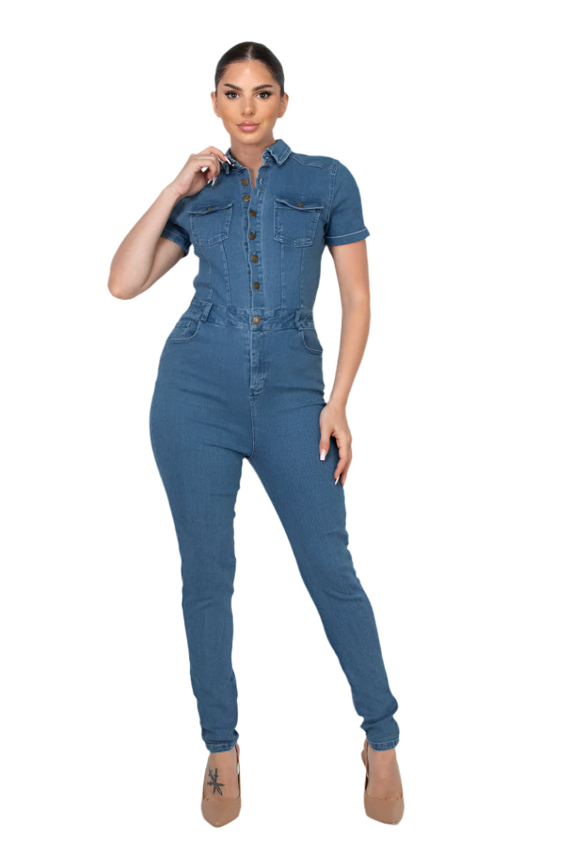 Dennie Button Down Skinny Jumpsuit