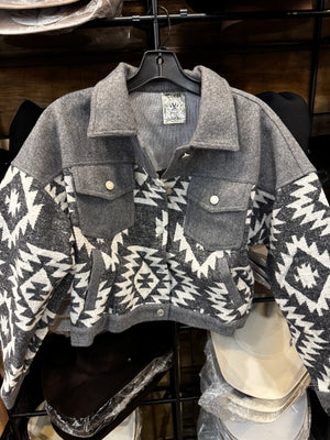 Emi Cropped Grey Aztec Jacket