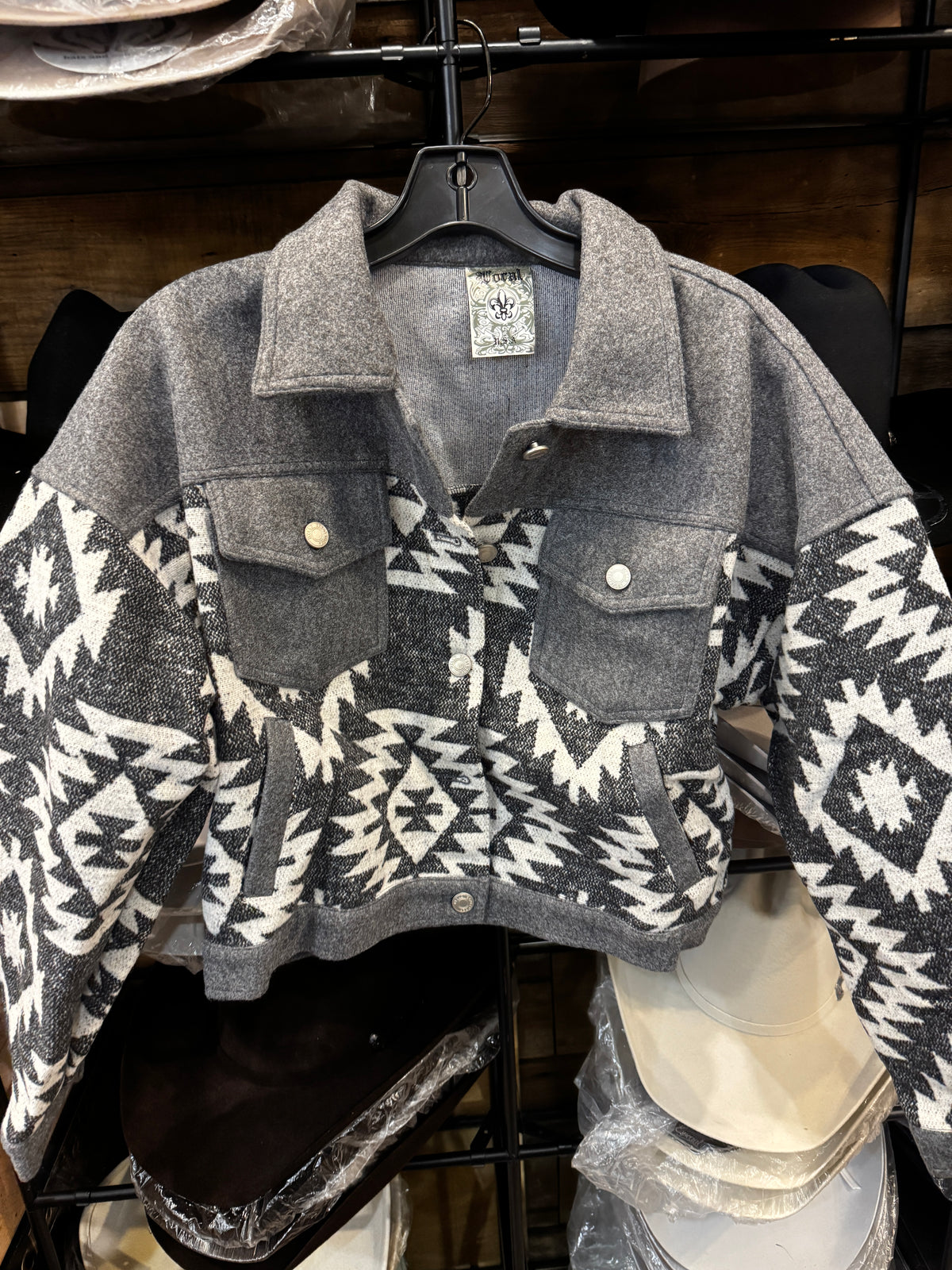 Emi Cropped Grey Aztec Jacket
