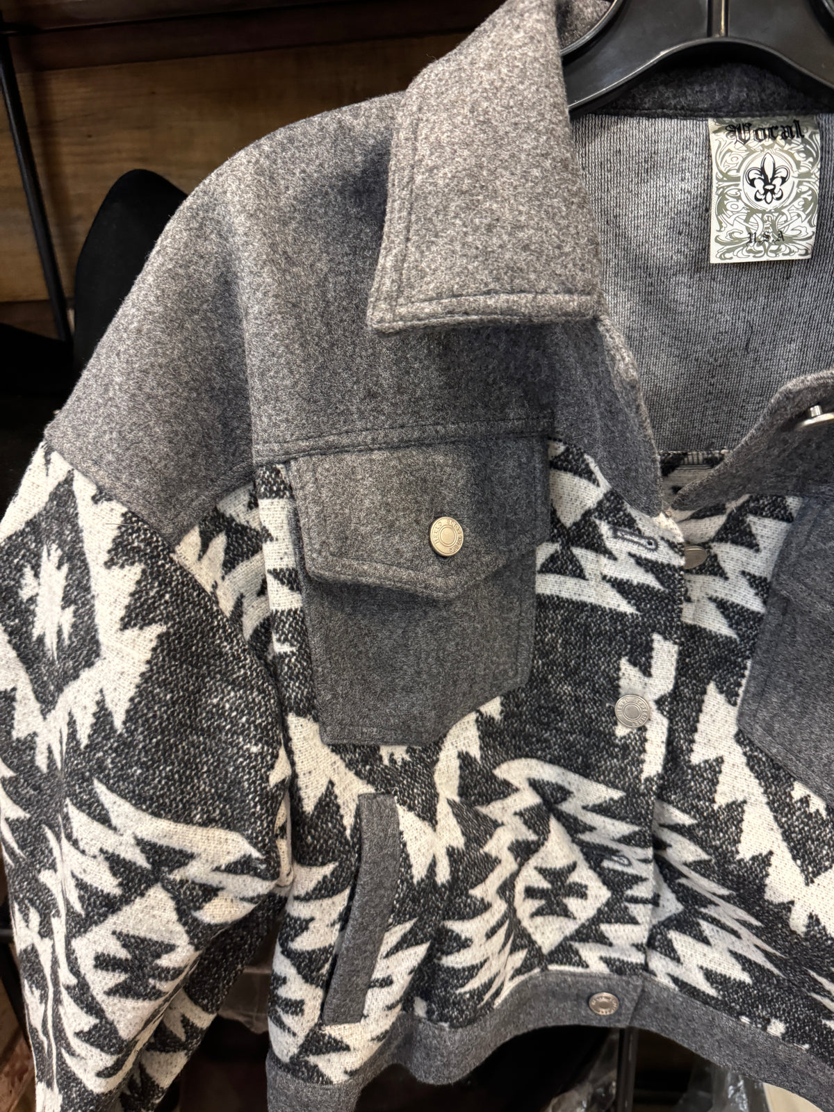 Emi Cropped Grey Aztec Jacket