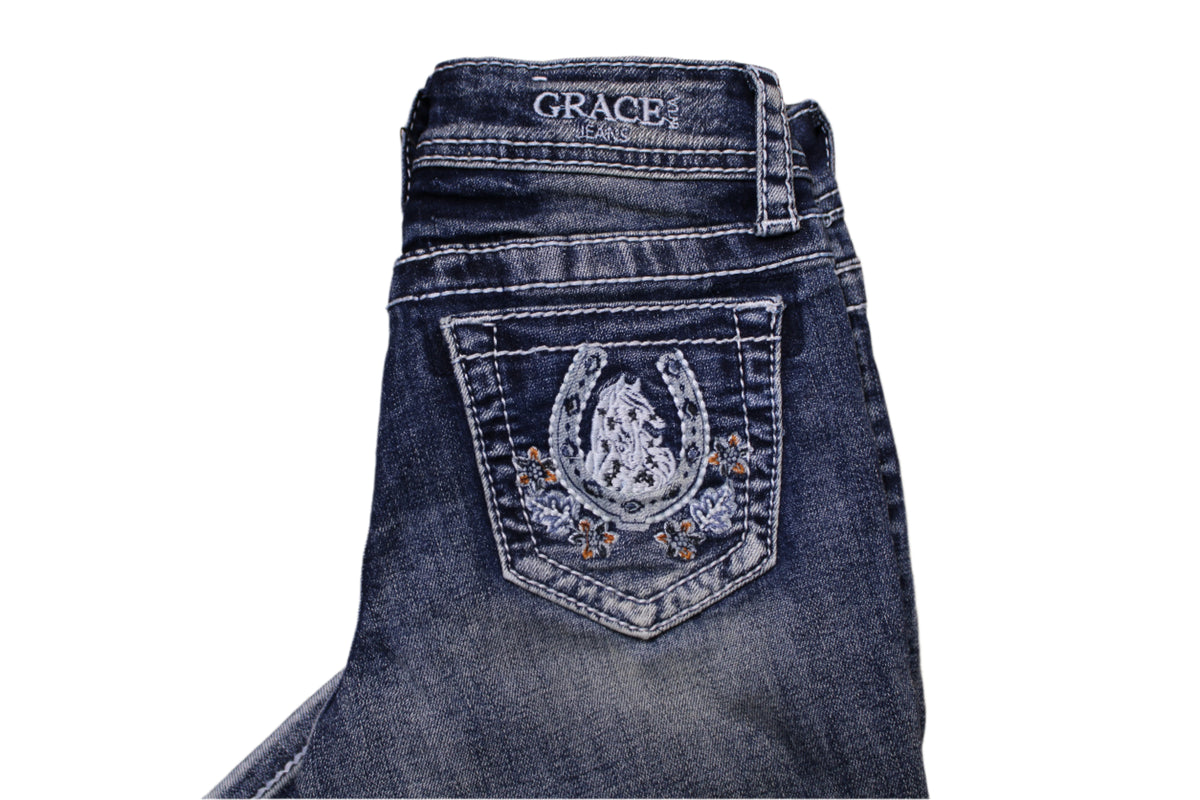 Zoey Horseshoe Flowers Girls Jeans