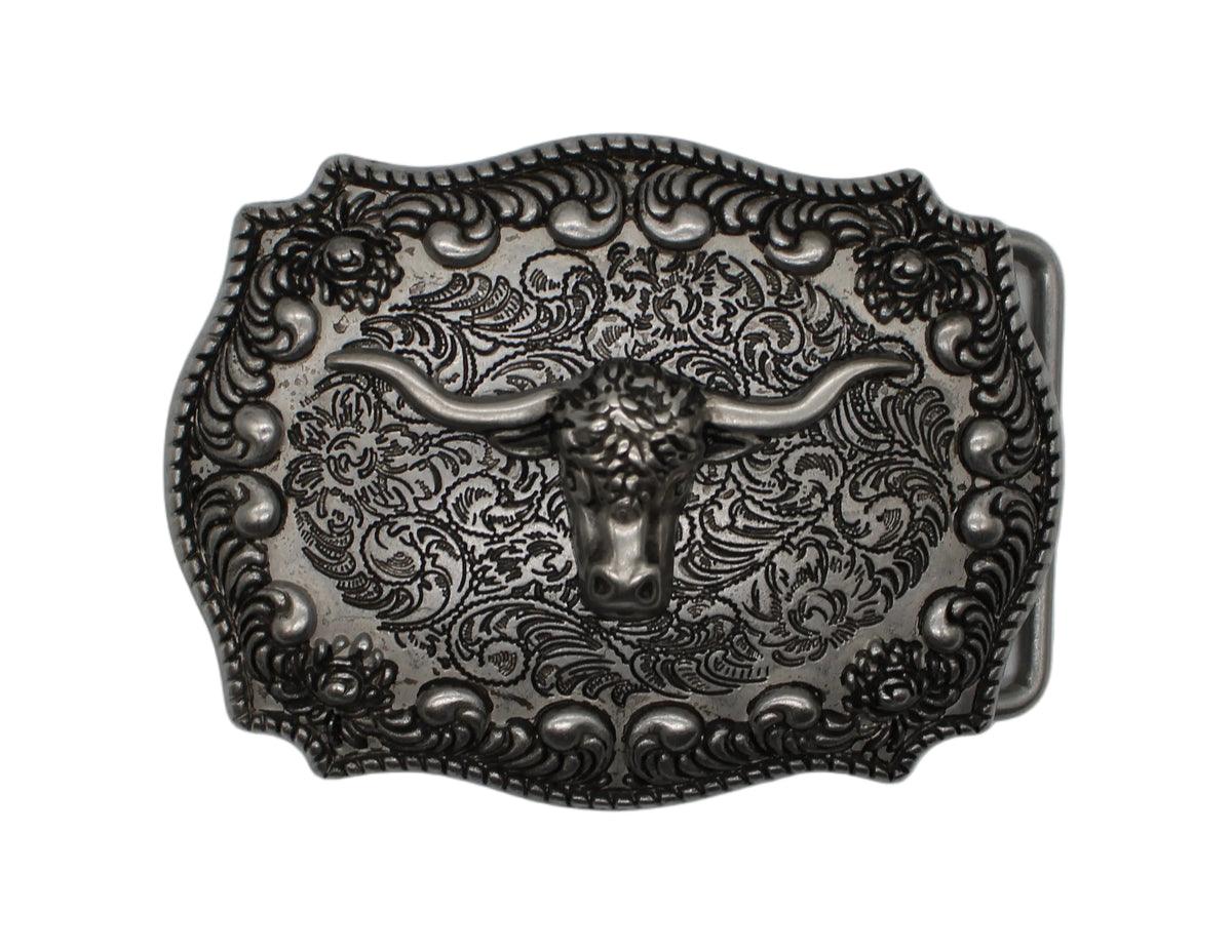 Silver Longhorn Belt Buckle