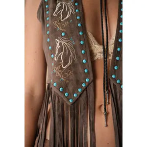 Jen Western Horse Embroidery Fringe Vest