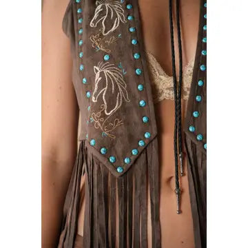Jen Western Horse Embroidery Fringe Vest