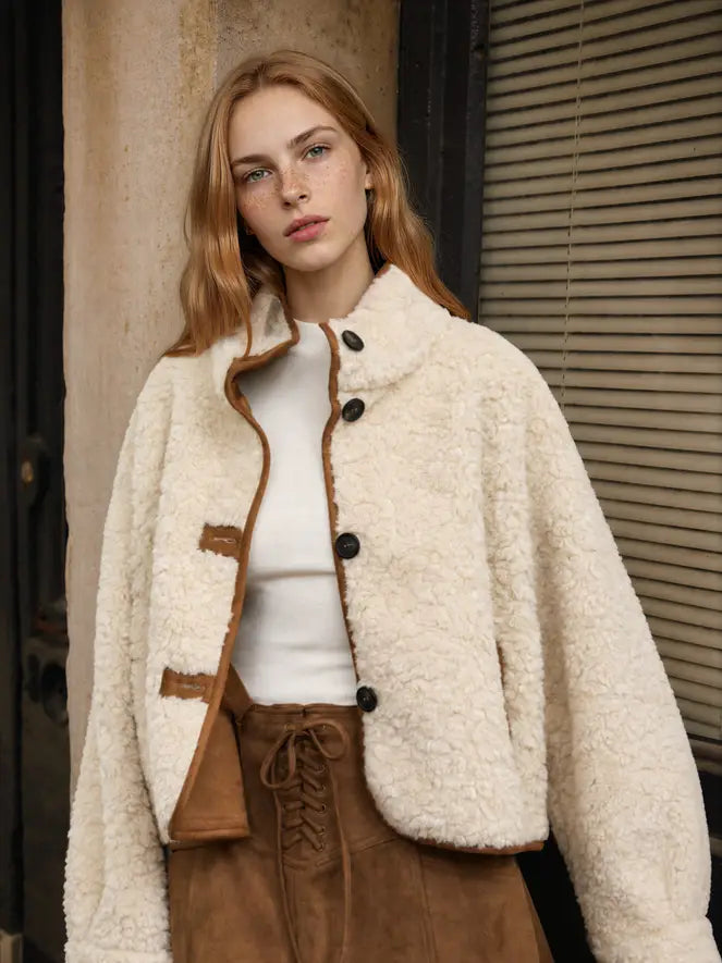 Pearl Sherpa Suede Button Down Jacket