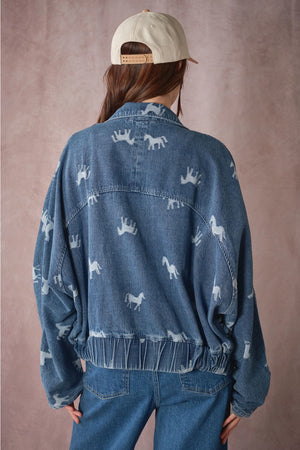 Amarillo Horse Print Denim Jacket