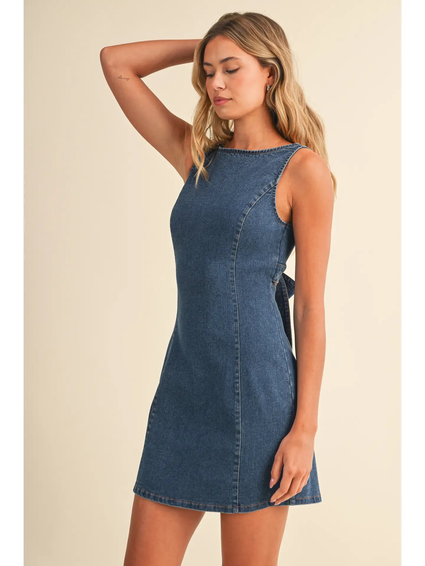 Meradin Denim Sleeveless Tie Back Dress