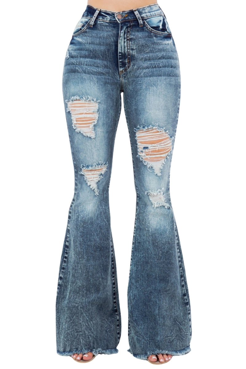 Stormy Bell Bottom Distressed Jeans