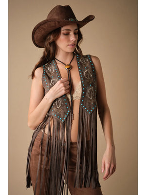 Jen Western Horse Embroidery Fringe Vest