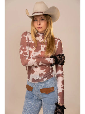 Trish Mesh Cowprint Top