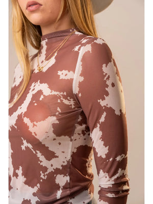Trish Mesh Cowprint Top