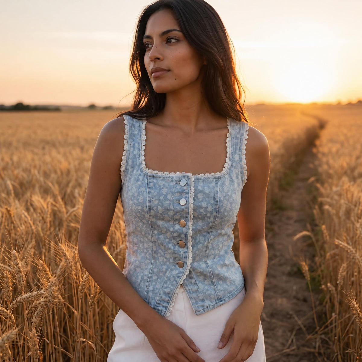 Nova Jacquard Denim Lace Vest