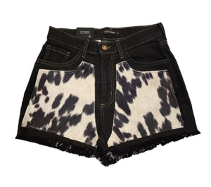 Daisy Cow Hide Denim Shorts