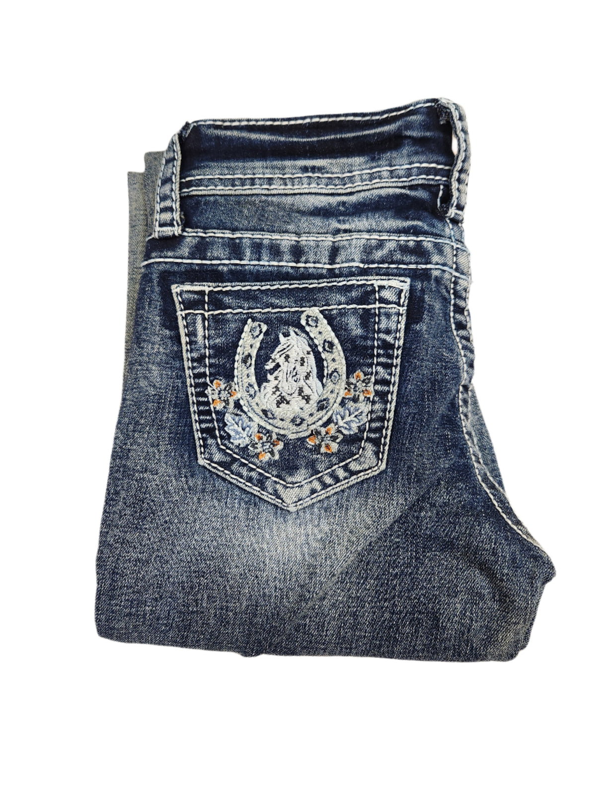 Zoey Horseshoe Flowers Girls Jeans