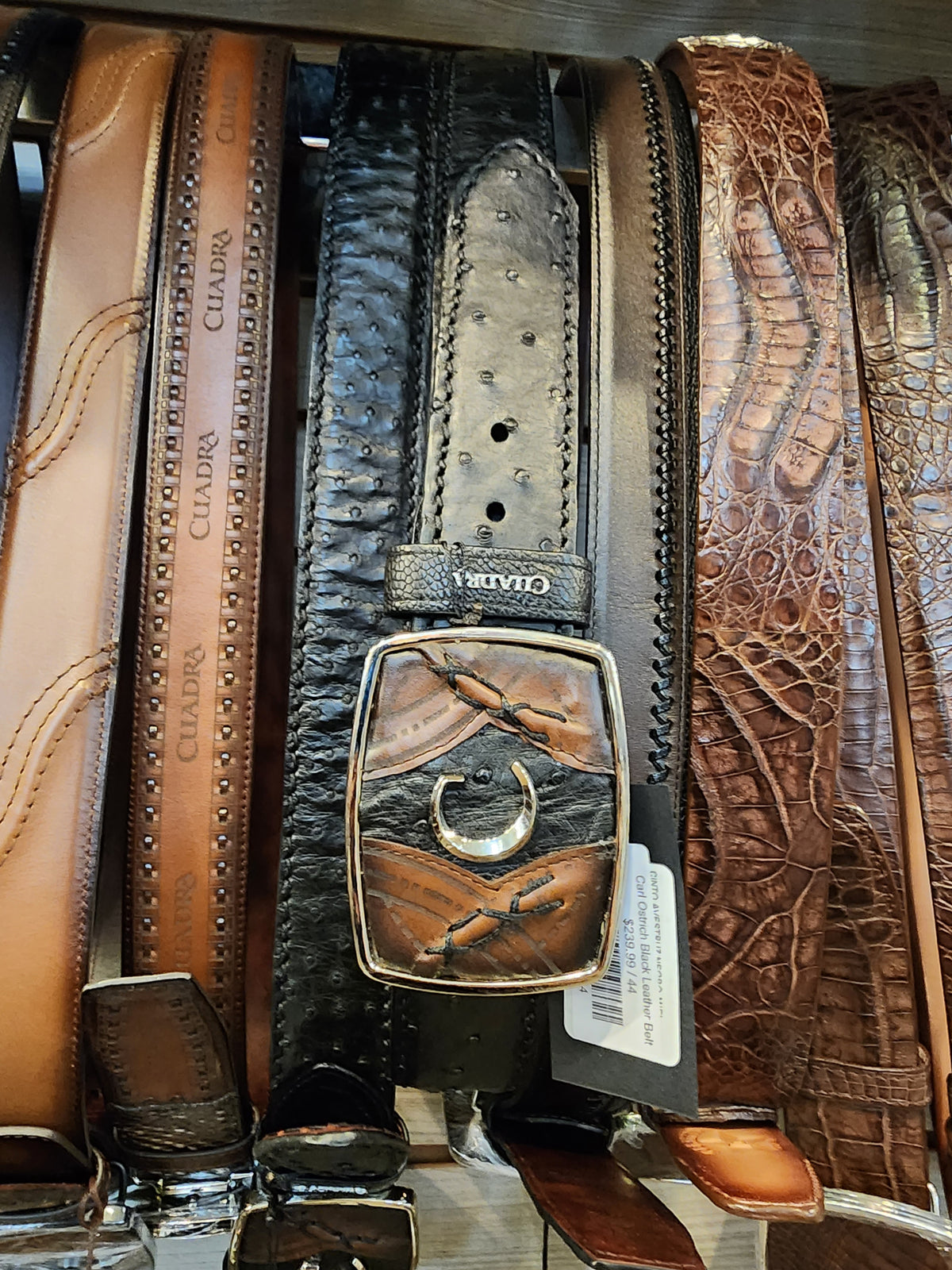 Carl Ostrich Black Leather Belt