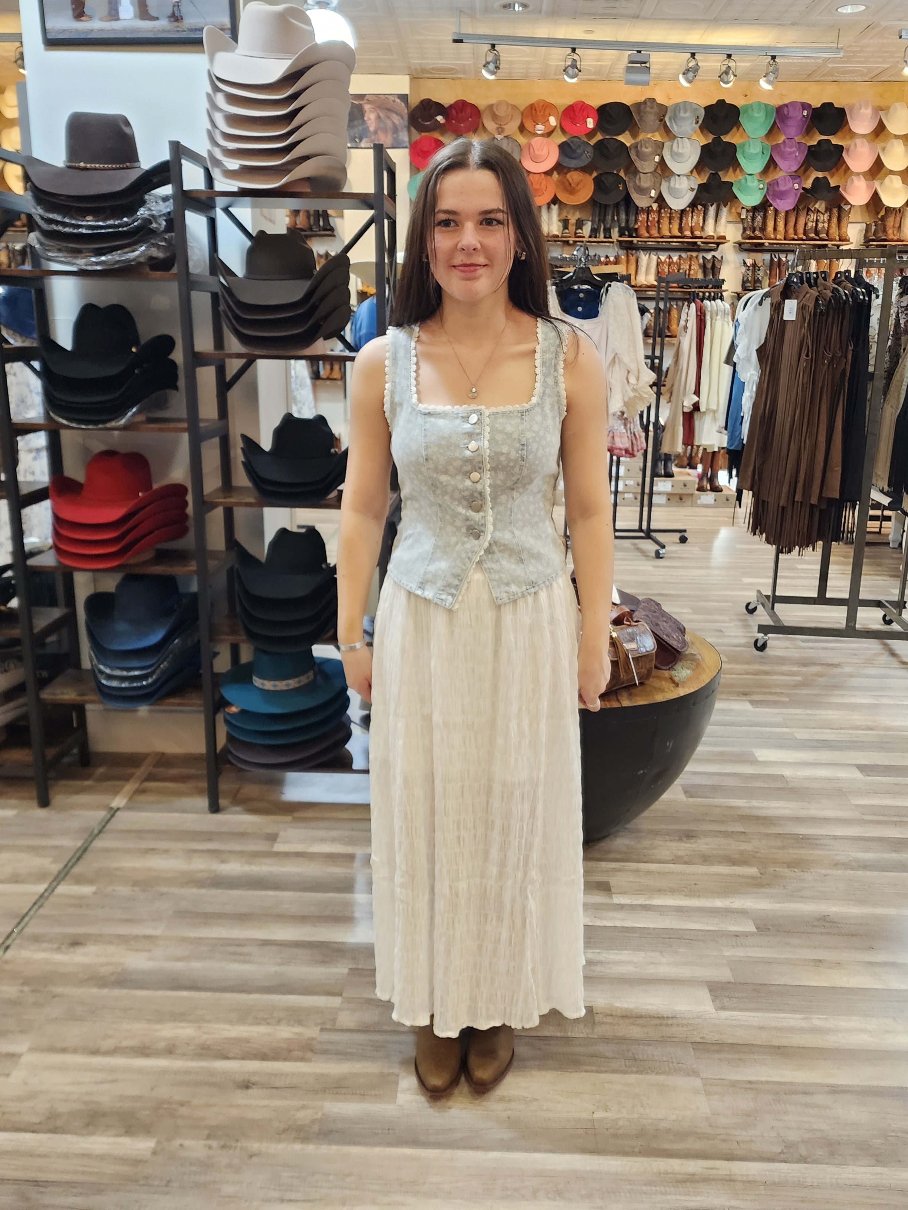 Nova Jacquard Denim Lace Vest