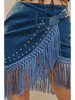 Yvonne Fringe Wrap Denim Skirt