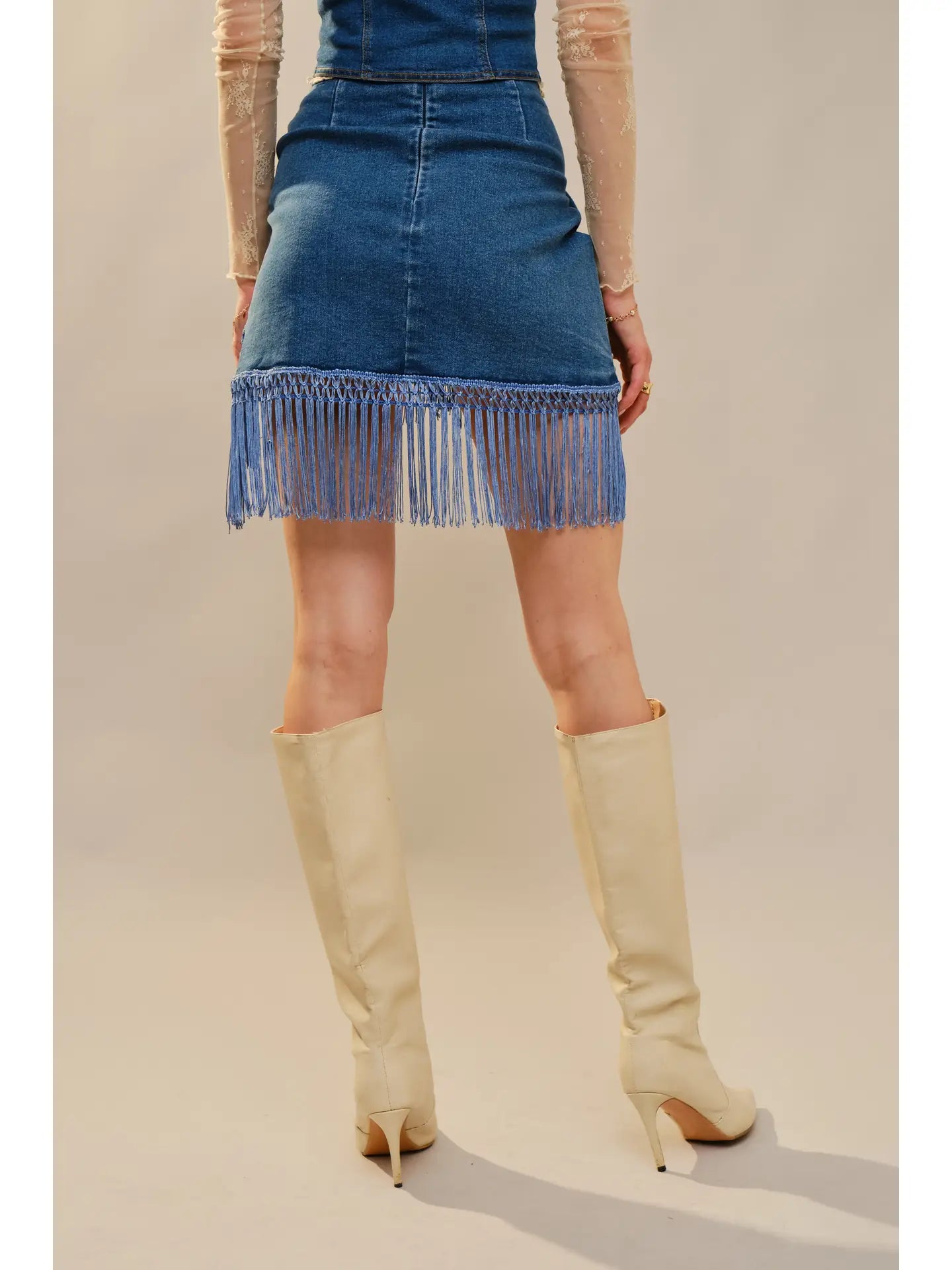 Yvonne Fringe Wrap Denim Skirt