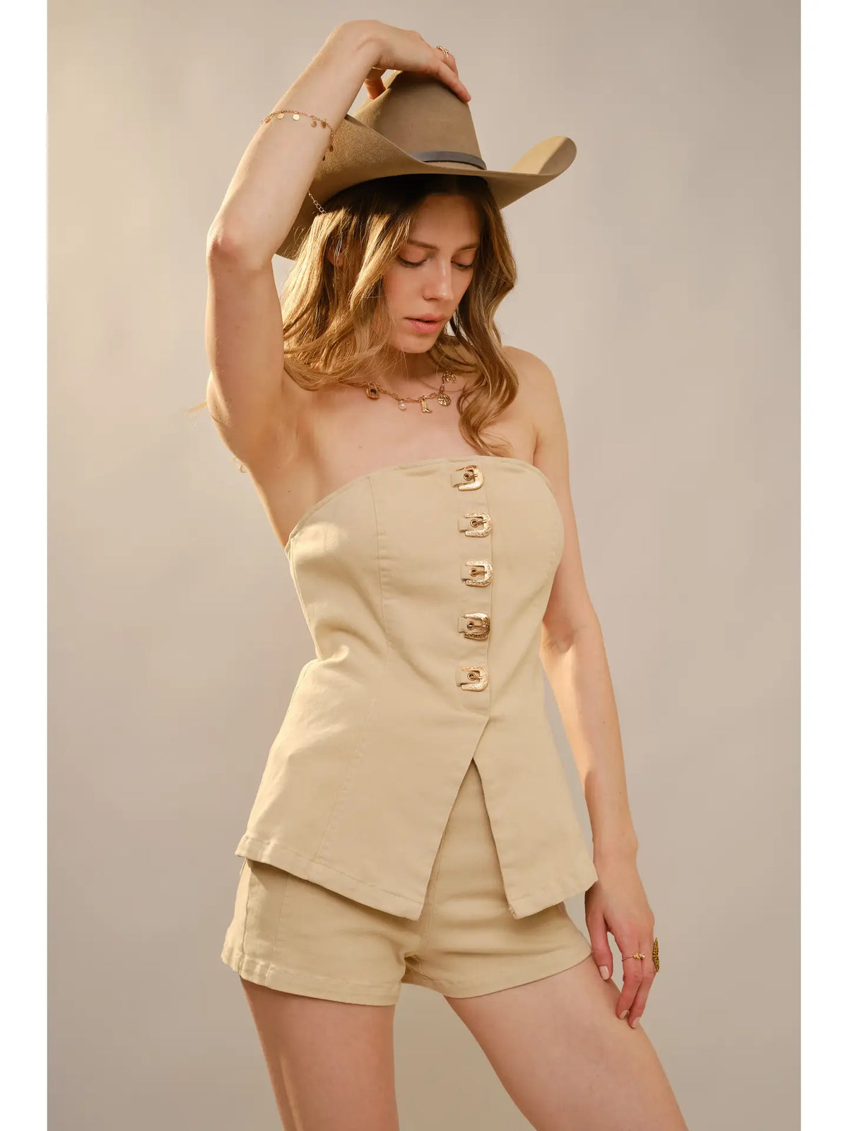 Jaycee Buckle Strapless Top