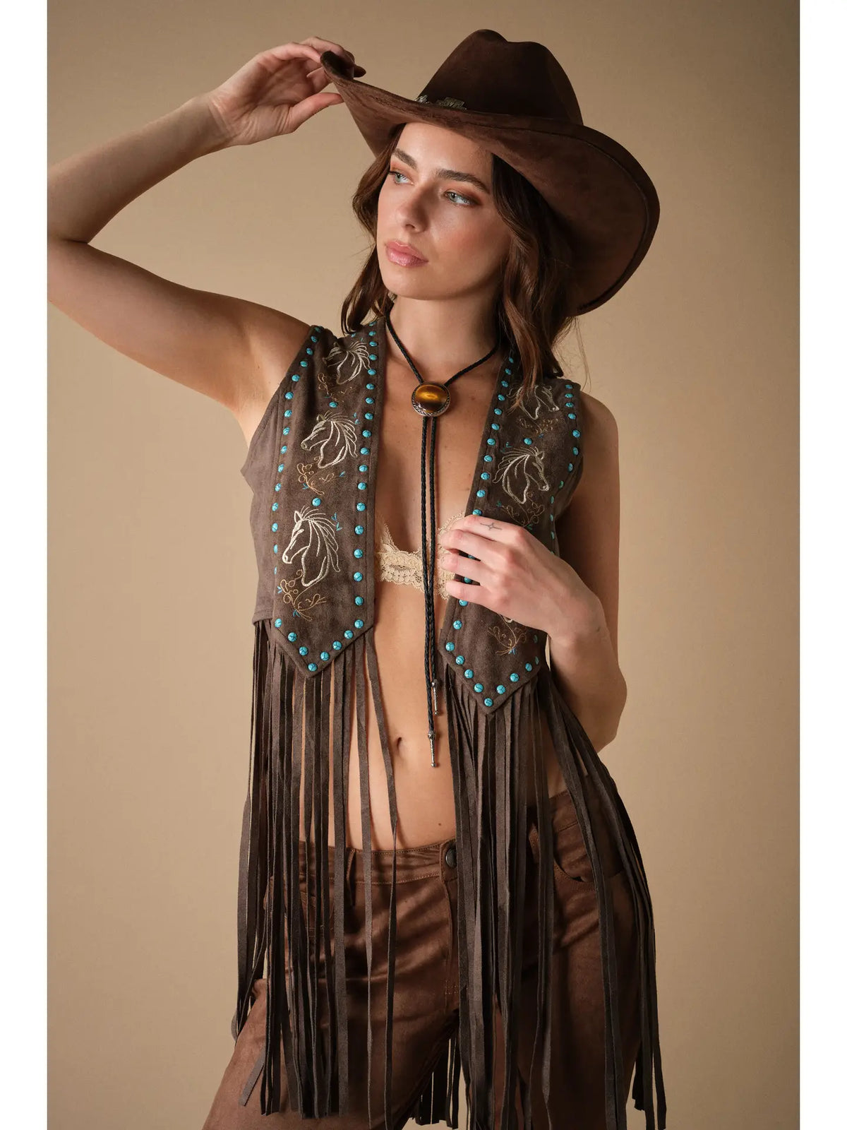 Jen Western Horse Embroidery Fringe Vest