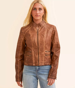 Tanya Faux Leather Cropped Jacket