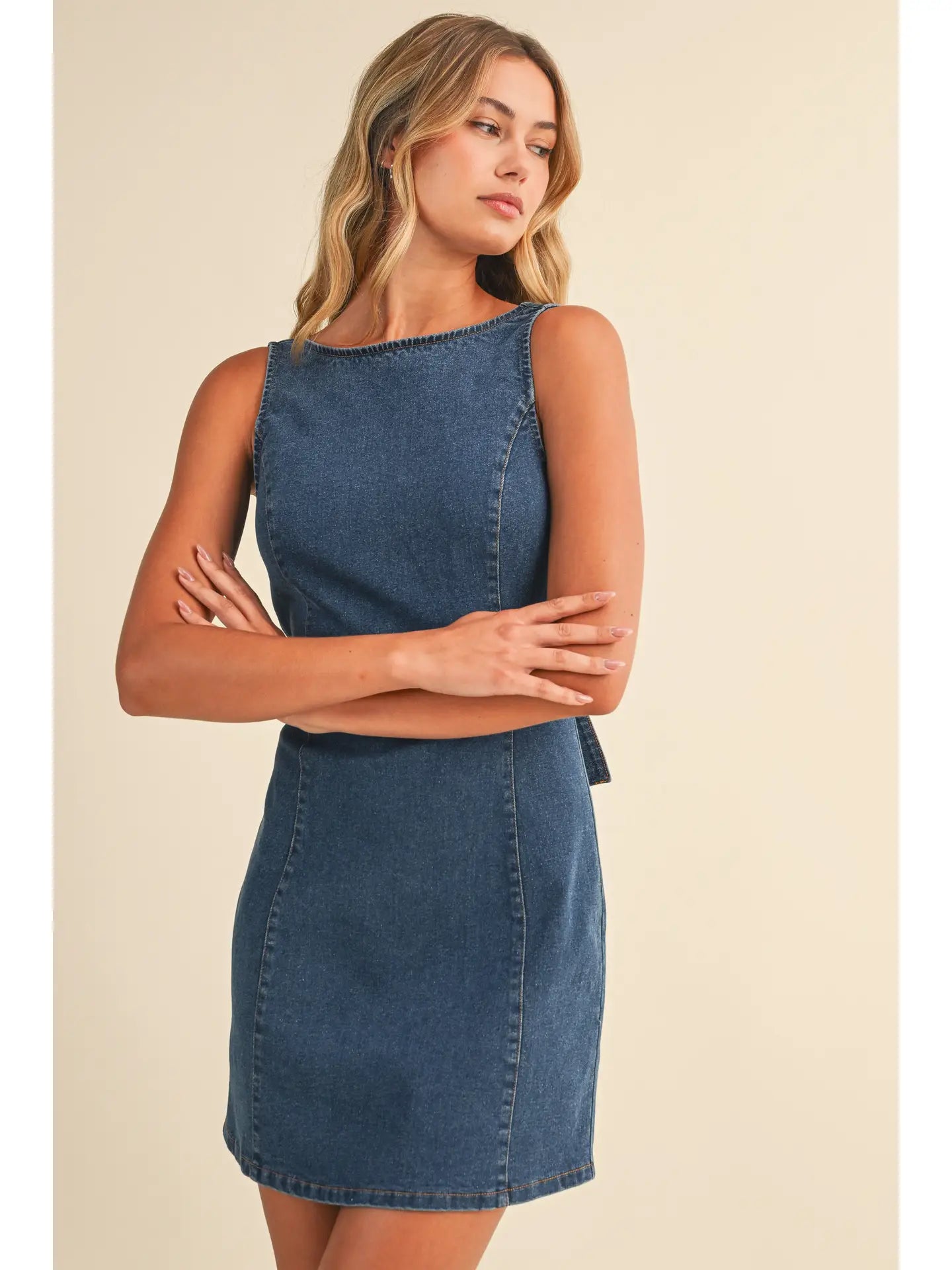 Meradin Denim Sleeveless Tie Back Dress