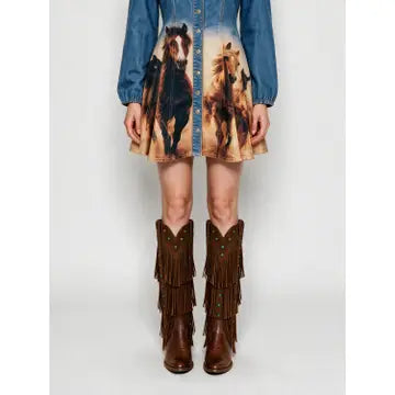 Izz Western Horse Print Denim Dress