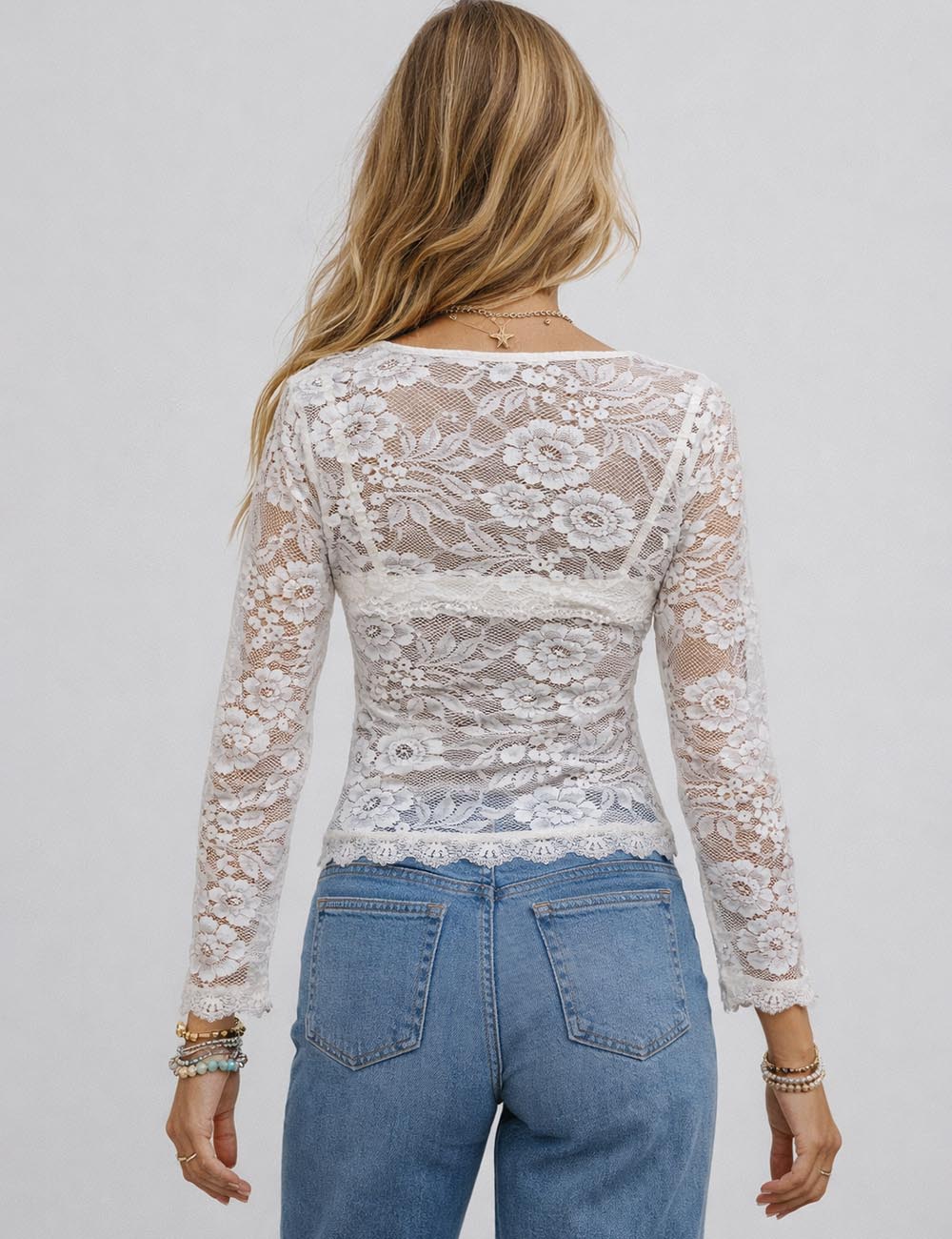 Ashura Square Neck LS Lace Top