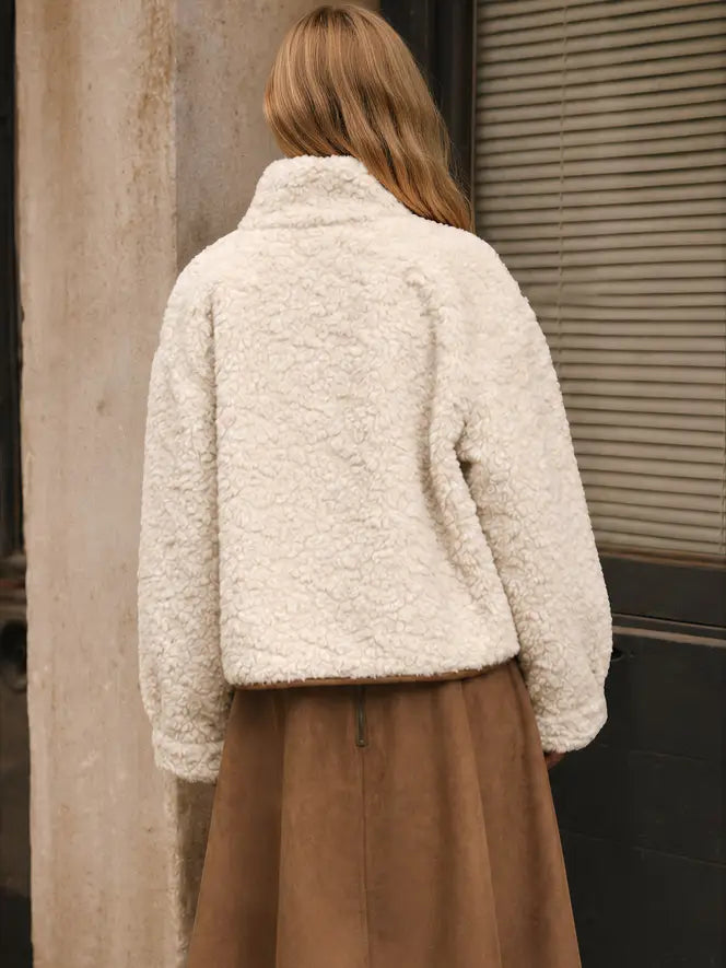 Pearl Sherpa Suede Button Down Jacket