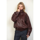 Emery Leather Oversized Bomber Jacket