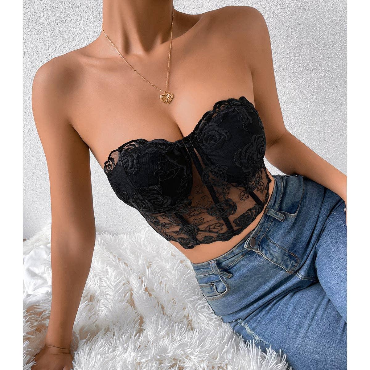 Rose Lace Strapless Corset Top