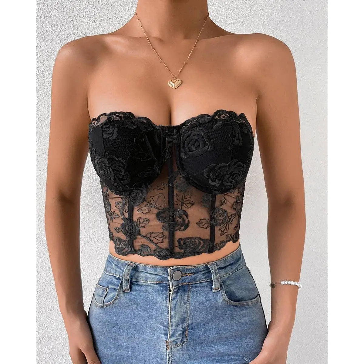 Rose Lace Strapless Corset Top