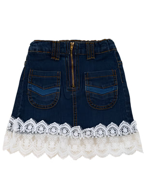 Rose Kids Lace Hem Denim Skirt