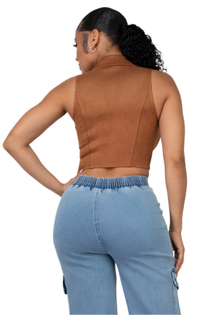Clara Suede Zip Up Vest
