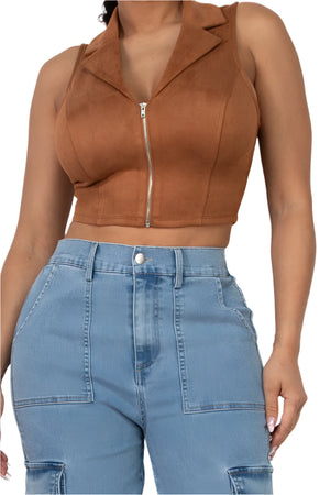 Clara Suede Zip Up Vest