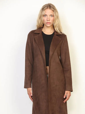 Cinnamon Faux Suede Long Coat