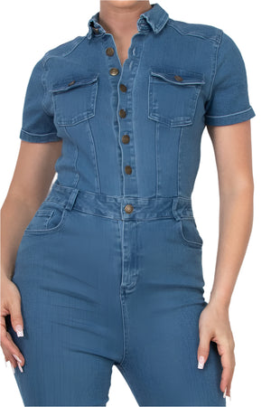 Dennie Button Down Skinny Jumpsuit