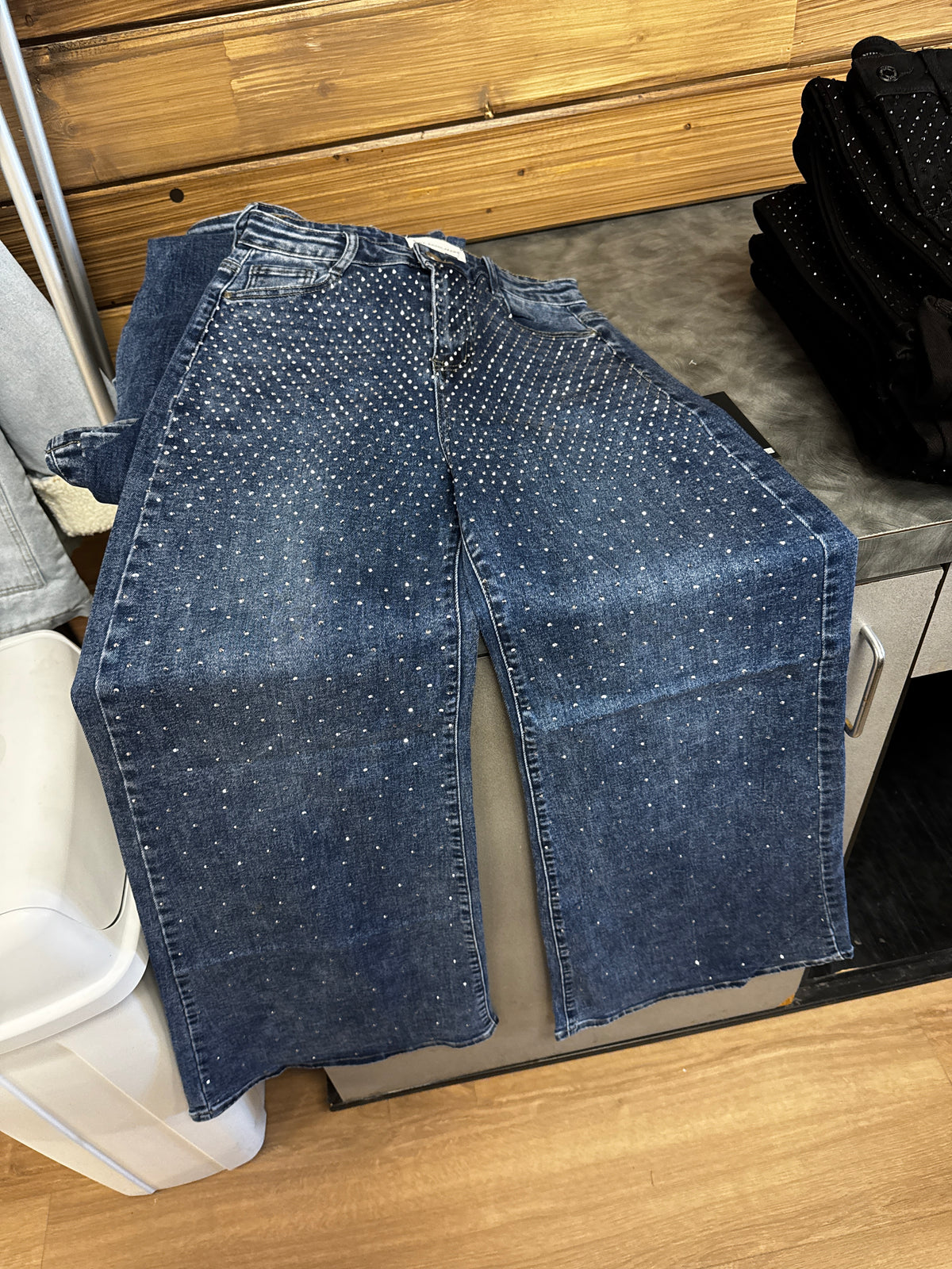 Wide Leg Rhinestone Jeans